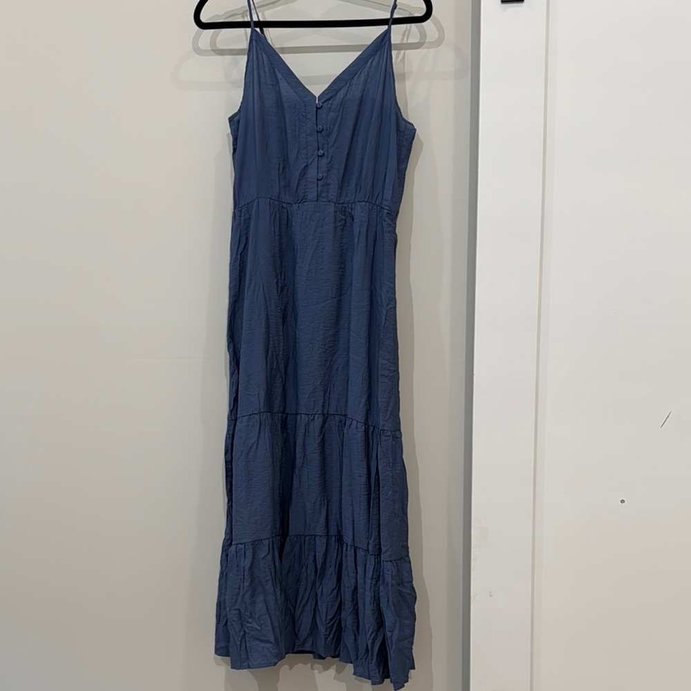 Only Blue Tiered Maxi Dress with Buttons